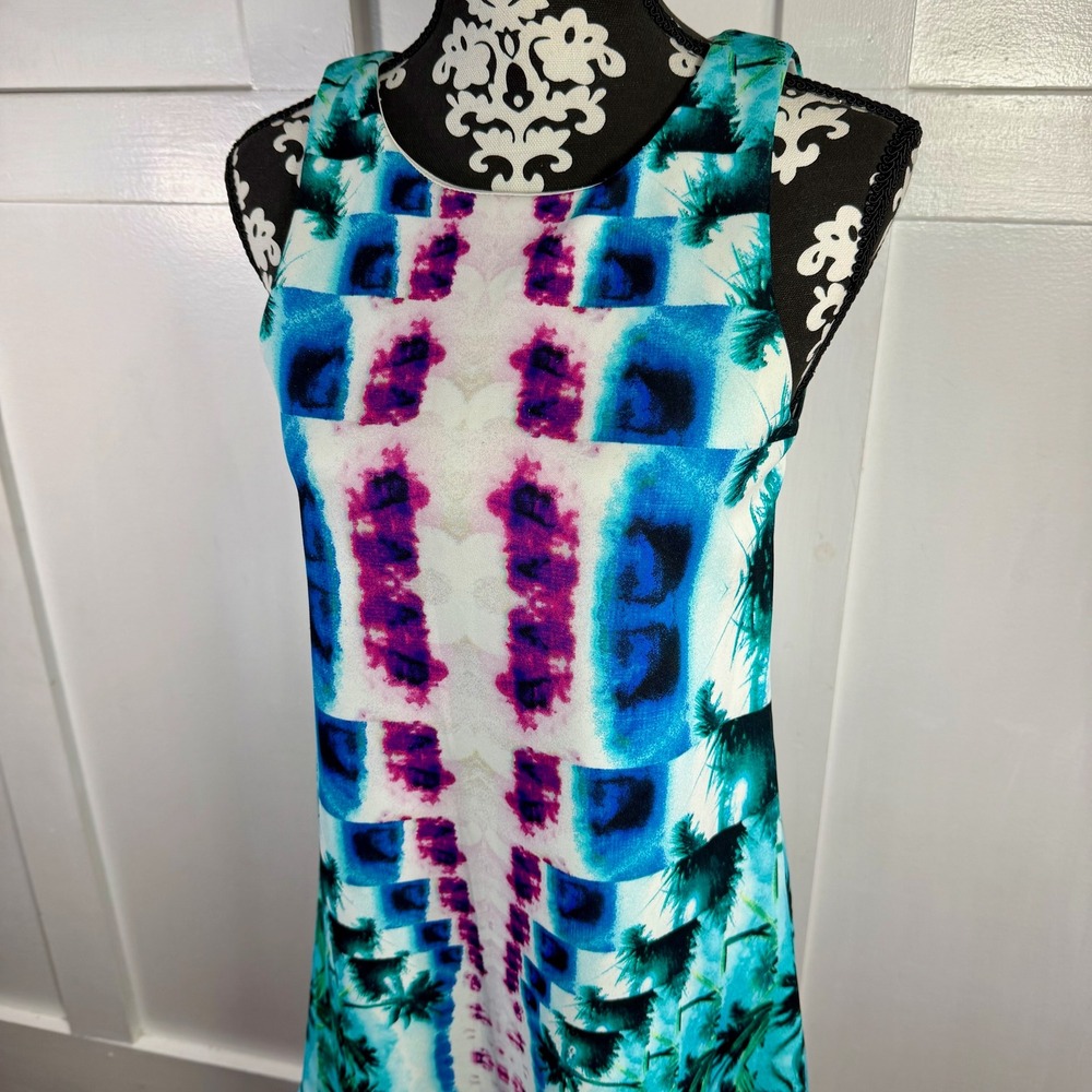 OOTD Women's M Sleeveless Tropical Print‎ Sheath Dress Cutout Back Zip